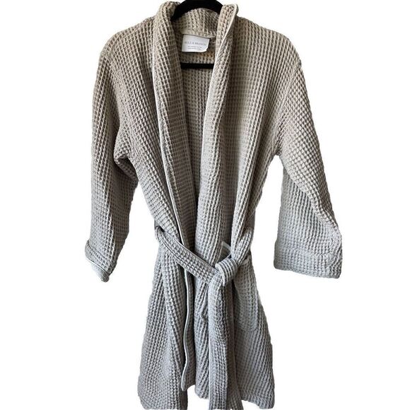 New Boll & Branch Organic Cotton Pewter Women's Waffle Robe Gray Size Large - Picture 4 of 6